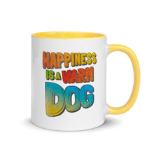 Load image into Gallery viewer, &quot;HAPPINESS IS A WARM DOG&quot; – 2 Sided Colored Mugs
